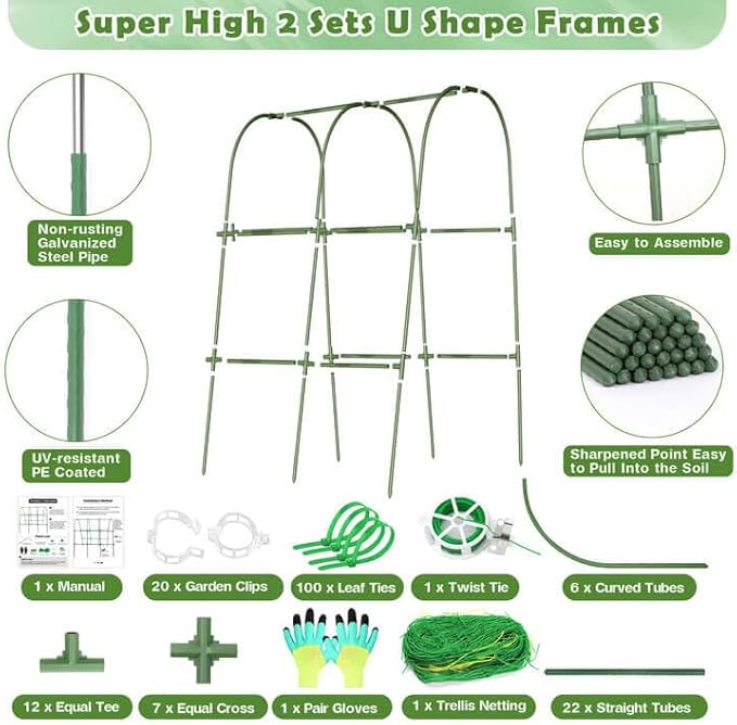 Cucumber Trellis for Raised Bed, Garden Arch Trellis for Climbing Plants Outdoor, Metal Garden Trellis for Spring Vegetables, Cucumber Trellis for Spring Tomato, Bean, Pea, Grape, Plant tetutor