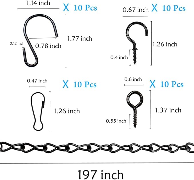YINGFENG 236 Inch Black Metal Hanging Chains and Hanging Basket Hooks Set for Bird Feeders, Birdbaths, Planters, Grow Lights, Lanterns, Wind Chime and Ornaments, Eye Screws, Chain Hooks DIY YINGFENG