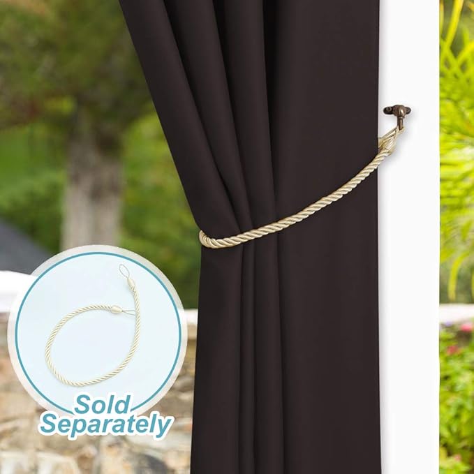 NICETOWN Indoor & Outdoor Curtain 95 Long for Patio Waterproof, Thermal Insulated Blackout Drape for Bedroom,UV & Privacy Protection Blind for Porch/Shower, 1 Panel, W52'' by L95'', Toffee Brown NICETOWN
