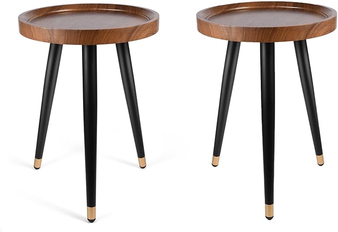 Plant Stand Indoor,Mid Century Walnut Wood Plant Table, Heavy Duty Metal Tall Flower Pot Stand,Modern Round Small Side End Table with Raised Design(12"x17") (2, 12 x 17 in) KGPLOME
