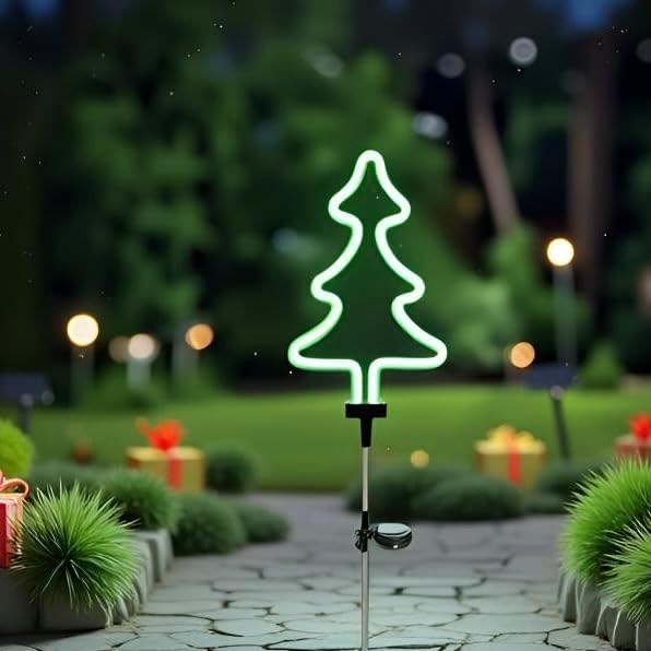 Solar Garden Stake Lights, Waterproof Landscape Light, Solar Landscape Path Lights, Neon Lights, Outdoor Decor for Garden, Yard, Lawn, Pathway, Patio, Backyard (Christmas Tree) RechargeableLEDWorkLights