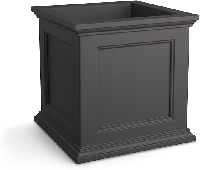 Mayne Fairfield 20-Inch Square Planter – Self-Watering, Weather-Resistant Planter for Flowers – Durable Outdoor Design for Patio, Porch, or Entryway, Graphite Grey Mayne