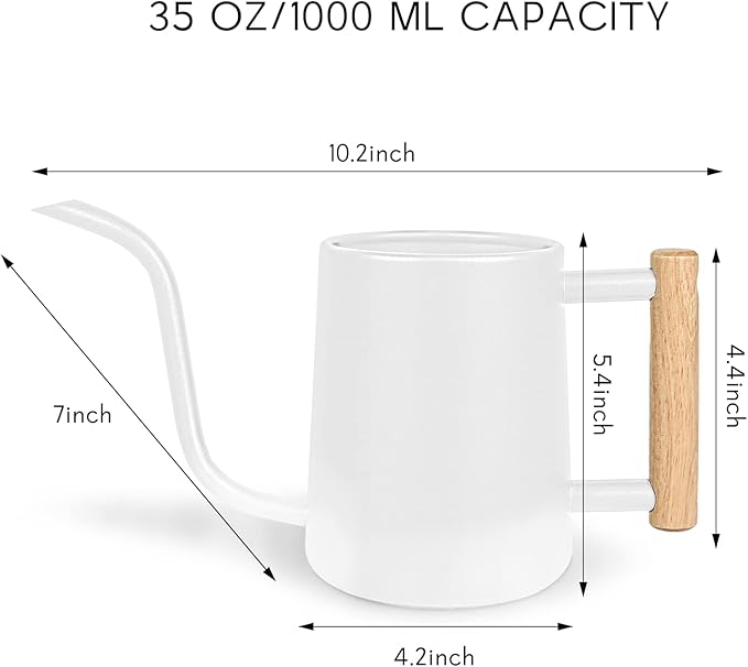 Watering Can Indoor Plants, 35 oz/1000 ml Metal Stainless Steel Watering Can Pot with Long Spout for Indoor House Plants Bonsai Outdoor Garden Flower Decorative (White) Rootora