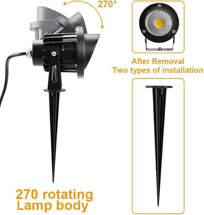Romwish 120V LED Landscape Spotlights, 10W Outdoor Spotlights for Yard, 3000K Warm White, 120V AC Spot Light with Ground Spike, Waterproof Landscape Lighting for House Garden Lawn Decorative - 2 Pack ROMWISH