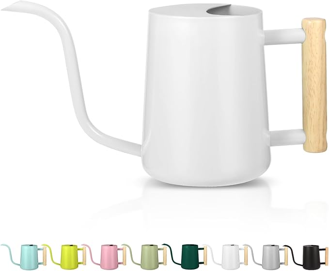 Watering Can Indoor Plants, 35oz Small Stainless Steel Metal Watering Can Modern Decorative Watering Pot with Long Spout for Indoor House Plant Bonsai Outdoor Garden Flowers -White GUKJOB