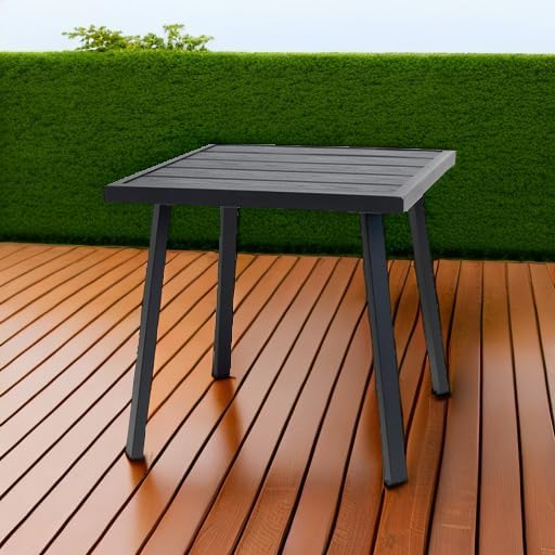 C-Hopetree Small Metal Outdoor Coffee Side Table for Outside Patio, Square, Black C-Hopetree