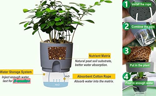 6/4.1/3.2 Inch Self Watering Planter Pots, 5 Pack African Violet Pots for Indoor Outdoor Windowsill Gardens, Self Aerating, High Drainage, Deep Reservoir(Gray) ETGLCOZY