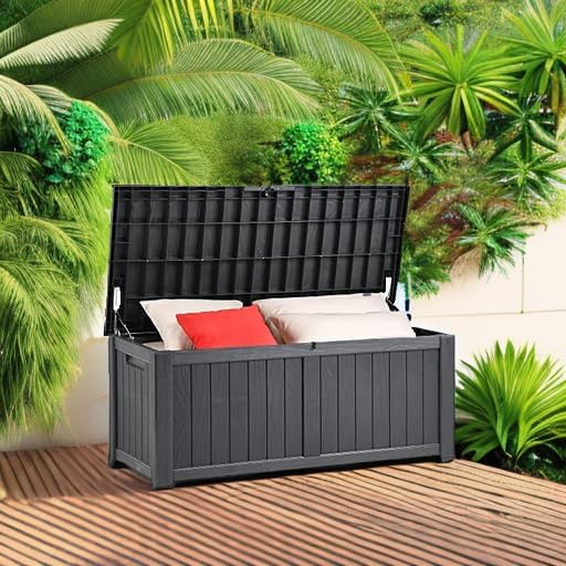 YITAHOME 120 Gallon Outdoor Storage Deck Box, Large Resin Patio Storage for Outdoor Pillows, Garden Tools and Pool Supplies, Waterproof, Lockable, (Dark Grey) YITAHOME