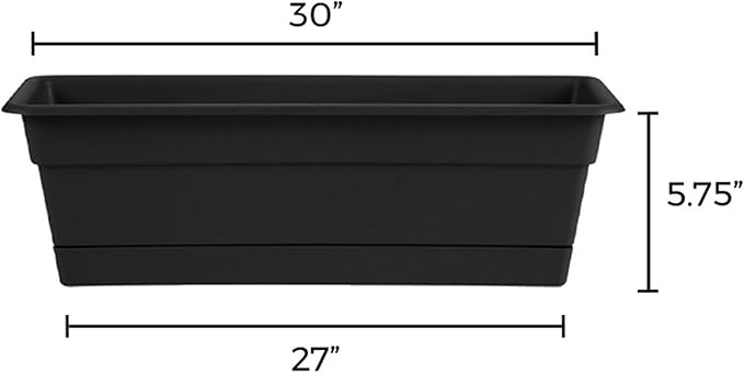 Bloem Dura Cotta Window Box Planter: 30" - Black - Large Box with Tray, Weatherproof Resin Box, Removable Tray for Indoor & Outdoor Use, Gardening, 4 Gallon Capacity Bloem