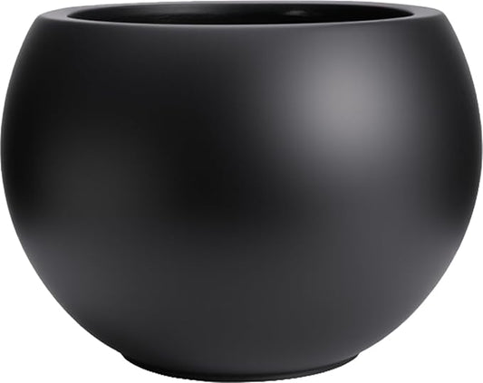 10 H x 14" Dia (10" Pot Opening) Round Fiberstone Planter with Drainage Hole, Black, Indoor/Outdoor Large Plant Pot for Home Patio Garden, Ideal for Large Plants Panlaolao