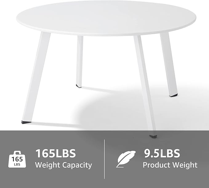 Patio Round Table - Metal Outdoor Coffee Table, Weather Resistant, Anti-Rust - White Juserox