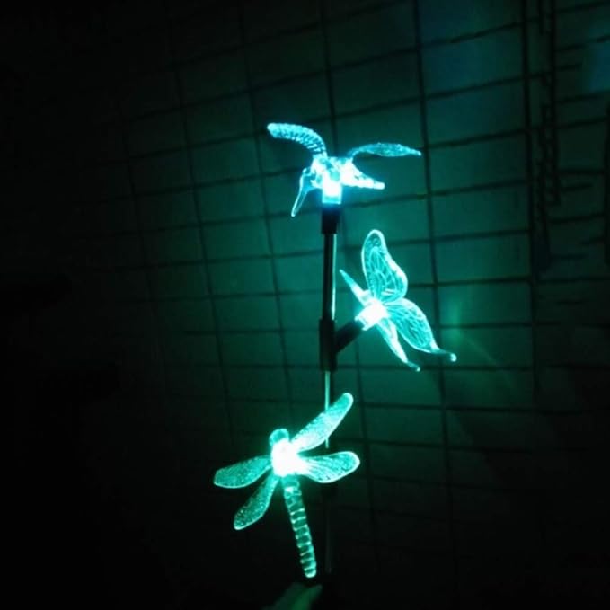 Solar Garden Stake Lights Hummingbird Butterfly and Dragonfly Multi-Color Changing Decorative Landscape Light for Garden Patio Lawn Yard Decorations OSALADI