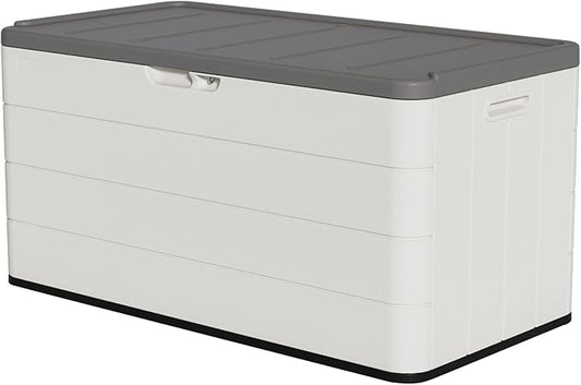 TARKARI Premium Pro Edition 100 Gallon Lockable Resin Deck Box, Waterproof & UV-Resistant Outdoor Storage Box for Outdoor Cushion Storage, Garden Tools & Pool Accessories Storage, White Home