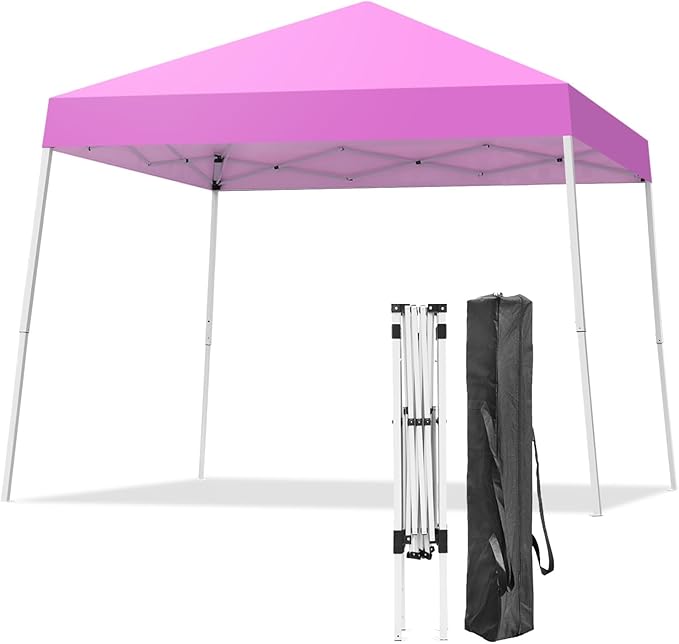 Canopy Tent, 10X10 FT Pop Up Canopy Outdoor Instant Tent Slant Legs with Carrying Bag, Portable Gazebo Shelter for Patio Deck Garden and Beach - 8X8 FT Canopy Cover (Pink) Oneofics