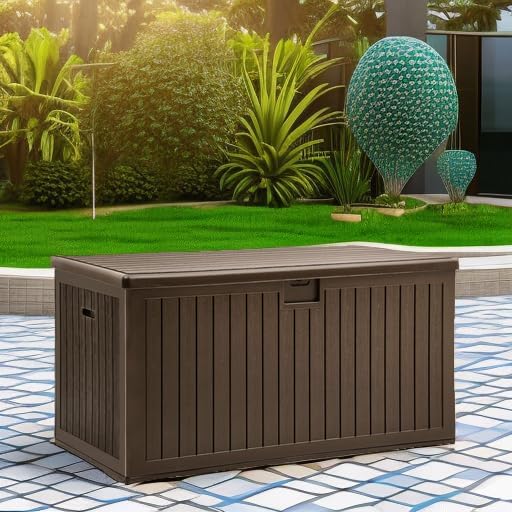 YITAHOME XXL 230 Gallon Large Deck Box,Outdoor Storage for Patio Furniture Cushions,Garden Tools with Flexible Divider,Waterproof,Lockable (Brown) YITAHOME
