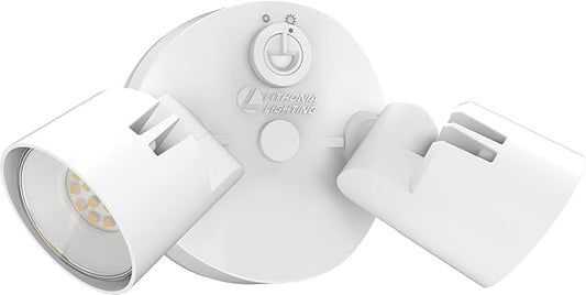 Lithonia Lighting HomeGuard 2-Light LED Outdoor Flood Lights, Outdoor LED Lights, Dusk to Dawn Sensor, Adjustable Lumens, 4000K Cool White, Round Heads, White (HGX LED 2RH ALO 40K 120 PE WH M2) AcuityBrands