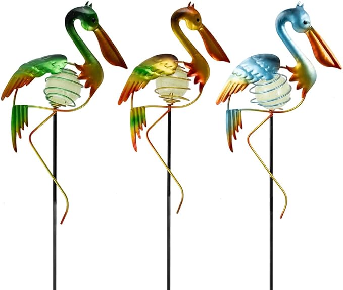 3Pcs Pelican Decorative Garden Stakes, 56.5''H Waterproof Glow in The Dark Metal Yard Decor,Luminous Spring Decorative Garden Stakes for Lawn Patio Pathway SATHGA