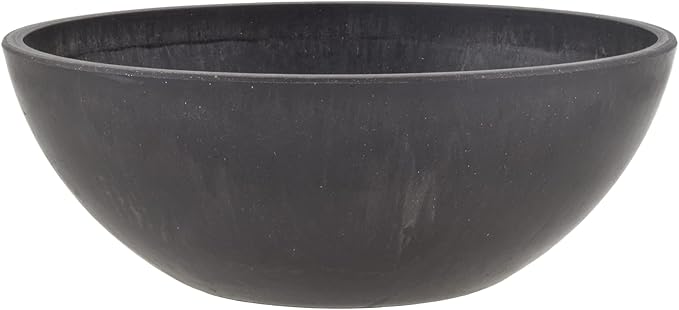 PSW Pot Collection M20DCB 8-inch Plastic/Stone/Wood Composite Low Bowl Planter – No Drainage Hole (Drillable), Shallow Indoor/Outer Pot for Succulents, Bonsai, Fairy Gardens, Herbs, Dark Charcoal PSW