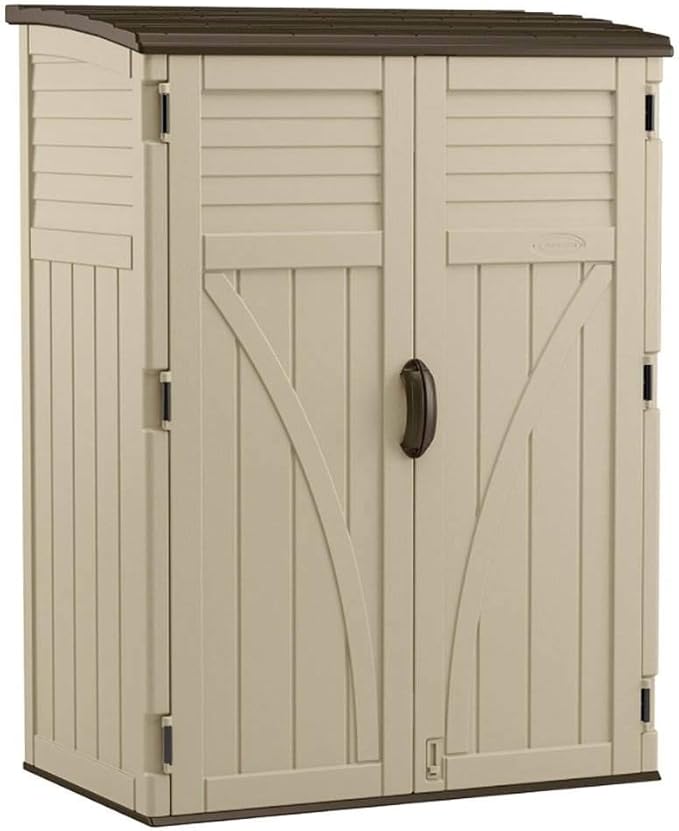 Suncast Outdoor Storage Shed, Water Resistant Resin Vertical Outdoor Storage Cabinet for Patio, Garden Tools, Cushions, & Equipment, Weatherproof Multi-Wall Design, 54 cu. ft., Made in USA Suncast