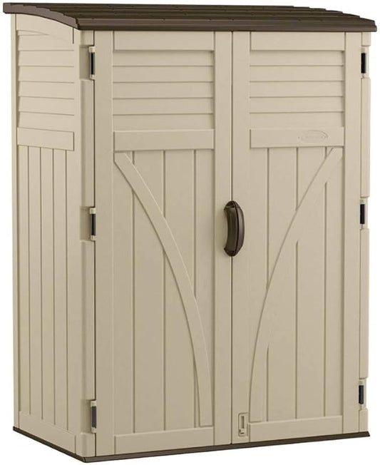 Suncast Outdoor Storage Shed, Water Resistant Resin Vertical Outdoor Storage Cabinet for Patio, Garden Tools, Cushions, & Equipment, Weatherproof Multi-Wall Design, 54 cu. ft., Made in USA Suncast