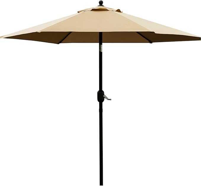 Sunnyglade 7.5' Patio Umbrella Outdoor Table Market Umbrella with Push Button Tilt/Crank, 6 Ribs (Tan) Sunnyglade