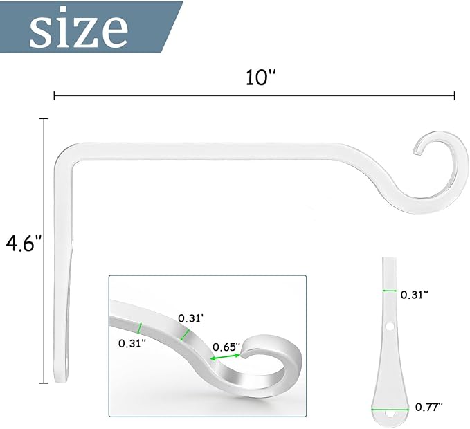 BOLITE Plant Hangers, 10 Inch Hanging Plant Brackets Outdoor Indoor, Wall Hooks for Hummingbird Feeders, Bird Feeders, Planters, Lanterns, Wind Chimes, Home Decor, 2 Pack, White, Gifts for Women Men Bolite