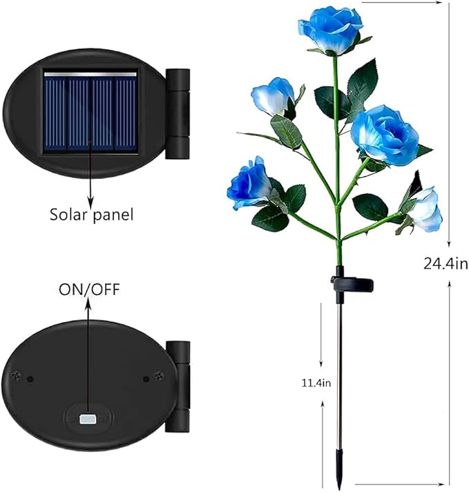 Outdoor Realistic Solar Powered Rose Flower Lights Stake,2 Pack 10 Rose Solar Garden Decorative Waterproof Lights for Backyard Patio Pathway Xmas Decoration-Blue GONIMY