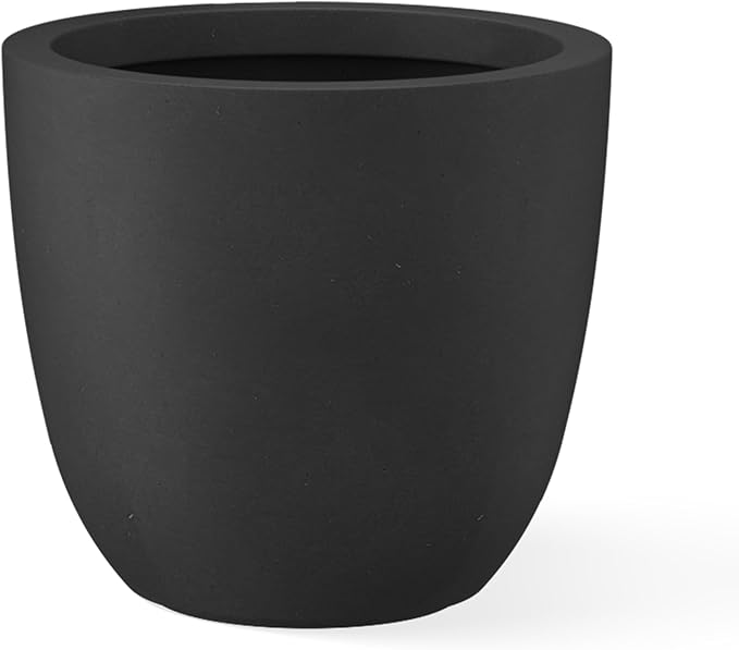 Kante 14 Inch Dia Round Concrete Planter, Indoor Outdoor Large Plant Pot with Drainage Hole and Rubber Plug for Home Patio Garden, Black Kante
