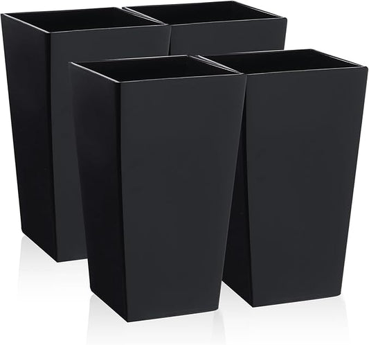 Hushee Set of 4 Tall Outdoor Planters 21 Inch Tall Tapered Square Planter with Drainage Hole Large Flower Tree Plant Pot Resin Flower Pots for Front Porch Door Garden Patio Indoor Hushee