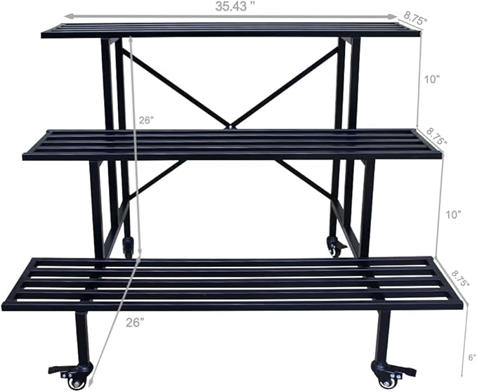 Zhongma 3 Tier Sturdy Metal Plant Stand with Wheels, L35.43 x W26 x H26 inch, Heavy Duty Plant Holder for Home Indoor and Outdoor, 660 LBS Capacity & Heavy Duty Construction Zhongma