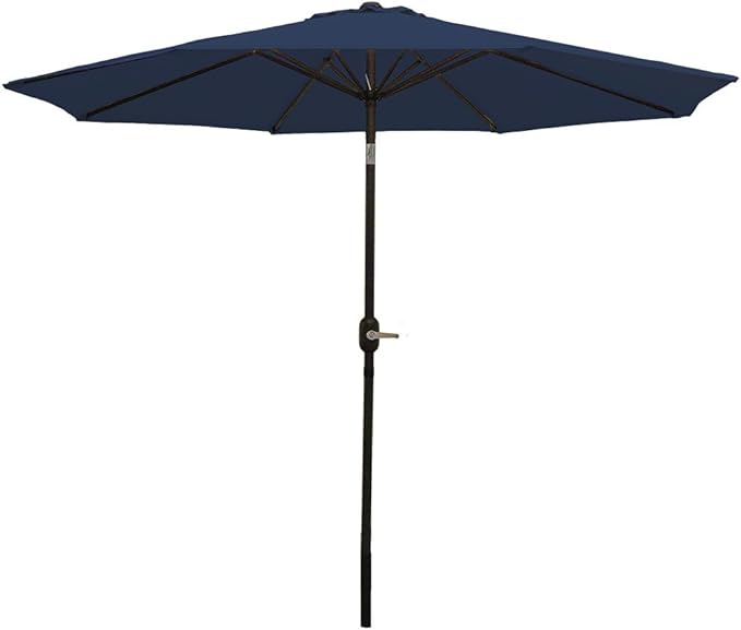 Sunnydaze Outdoor Patio Umbrella - Polyester Table Market Umbrella with Push-Button Tilt and Crank - 8 Sturdy Ribs - Navy Blue - 9ft SunnydazeDecor