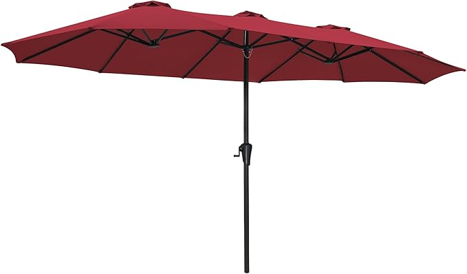 SUPERJARE 15FT Outdoor Umbrella for Patio, Double sided Pool Umbrellas with Fade Resistant Canopy, Large Table Umbrella for Deck, Market, Backyard - Burgundy SUPERJARE