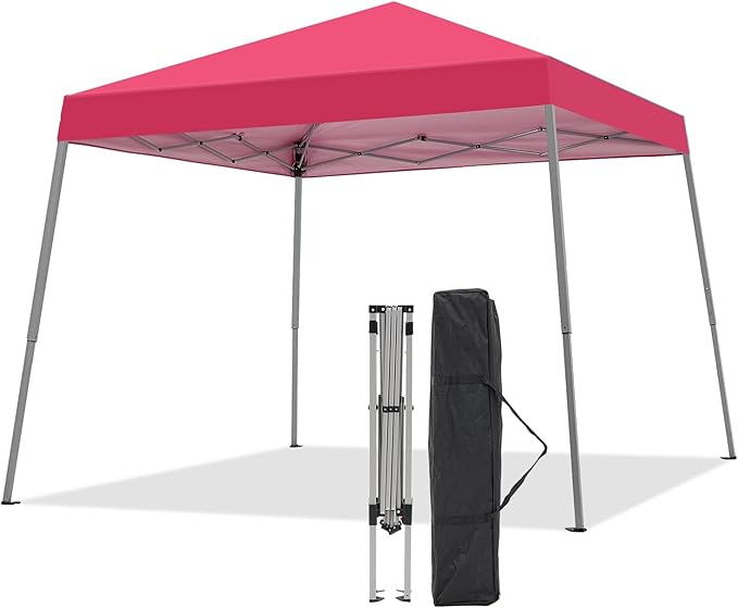Canopy Tent, 10X10 FT Pop Up Canopy Outdoor Instant Tent Slant Legs with Carrying Bag, Portable Gazebo Shelter for Patio Deck Garden and Beach - 8X8 FT Canopy Cover (Red) Oneofics