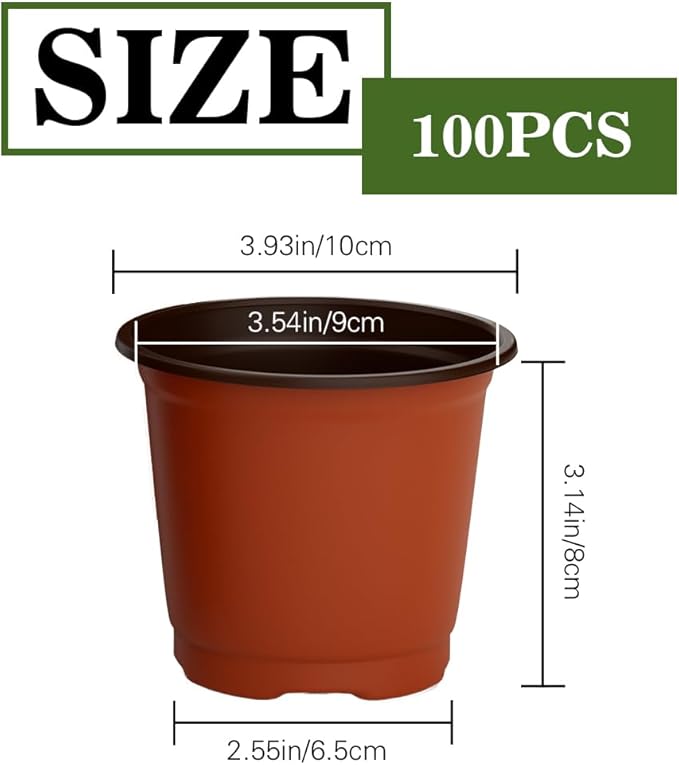 Nursery Pots 100 PCS 4 Inch Plant Pots with 100 Labels, Planting Pot for Plants Indoor Outdoor, Plastic Flower Pot for Seedlings Transplanting Small Plants Growing Cidenbio