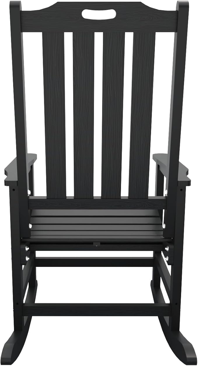Oversized Rocking Chair Set of 4, Outdoor Rocking Chair for Adults, All Weather Resistant Porch Rocker for Lawn Garden, Black THOEOE