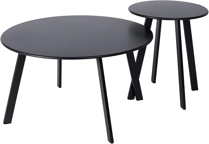 Patio Outdoor Coffee Table Set of 2 - Weather Resistant Outdoor Round End Table Modern Coffee Tables for Living Room Balcony Home Office (Black) Juserox