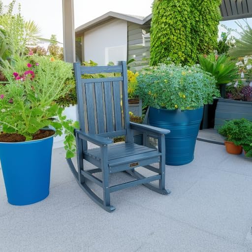 SERWALL Oversized Rocking Chair, Outdoor Rocking Chair for Adults, All Weather Resistant Porch Rocker for Lawn Garden, Blue SERWALL
