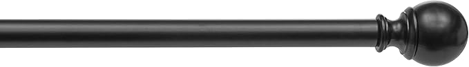 Amazon Basics Adjustable Curtain Rod for Windows with Round Finials, 1-Inch Rod, 36" to 72", Black, 1-Pack AmazonBasics
