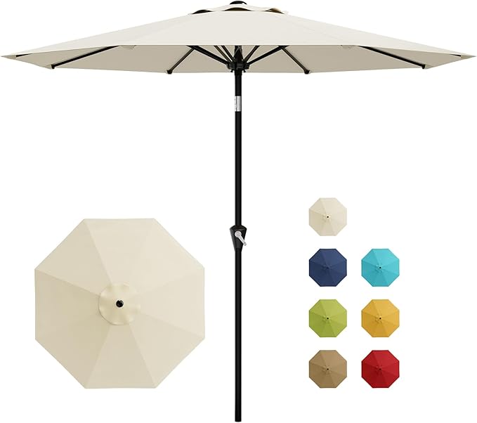Garvee 9FT Patio Umbrella - Outdoor Table Umbrella with Smooth Crank Lift, Push Button Tilt and 8 Sturdy Ribs - Market Umbrella UV Protection Waterproof for Pool, Deck, Yard, Garden -Beige Garvee