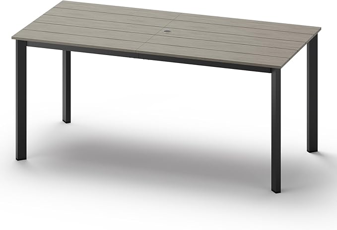 Outdoor Patio Dining Table, HDPS & Aluminum Outdoor Table with Umbrella Hole, All-Weather for Deck, Garden, Lawn, Backyard, Poolside (Classic Gray) ComfCove