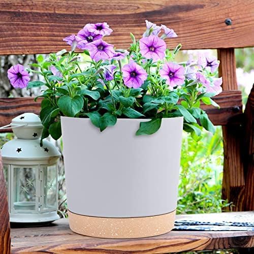 QCQHDU 8 inch Plant Pot, 2 Pack Planters for Indoor Plants with Drainage Holes & Saucer, Outdoor Flower Pots Home Garden Modern Decor QCQHDU