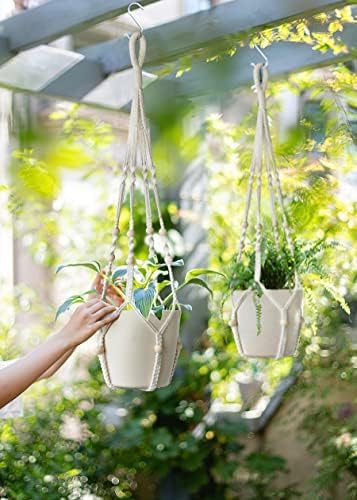32inch Macrame Plant Holder,Indoor Hanging Planters with Wood Beads No Tassels Boho Home Decor (Ivory) BlueMake