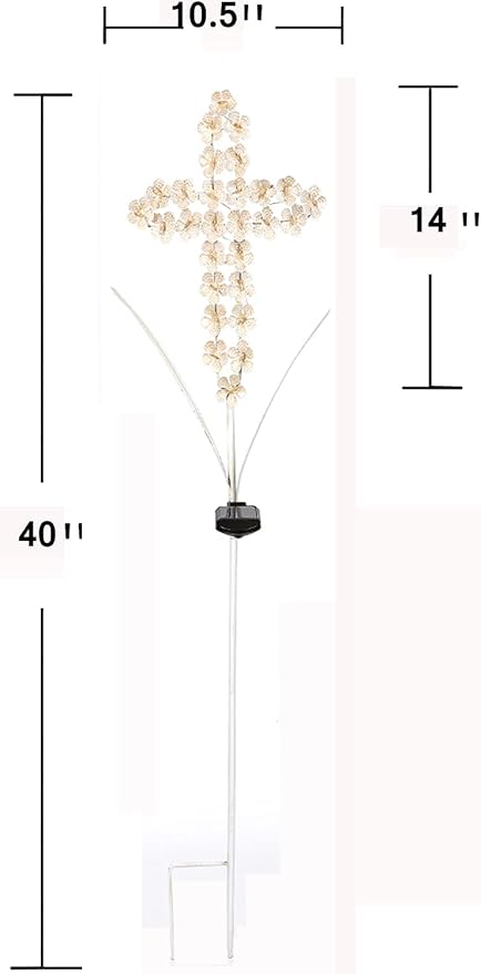 White Cross Garden Stake Solar Lights Metal Hydrangea Cross Stake Memorial Gift w/ 28 LEDs Perfect Sympathy Gifts (10" W x 40" H) WSgift