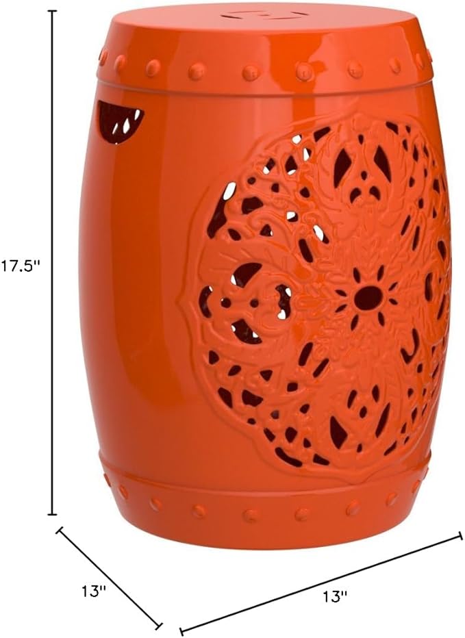 Safavieh Flora Glazed Ceramic Decorative Garden Stool, Orange SAFAVIEH