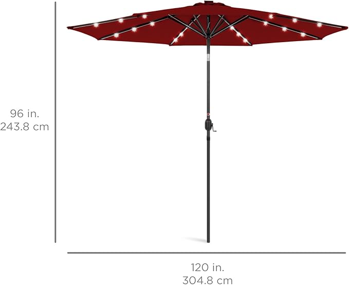 Best Choice Products 10ft Solar Polyester LED Lighted Patio Umbrella w/Tilt Adjustment and UV-Resistant Fabric BestChoiceProducts