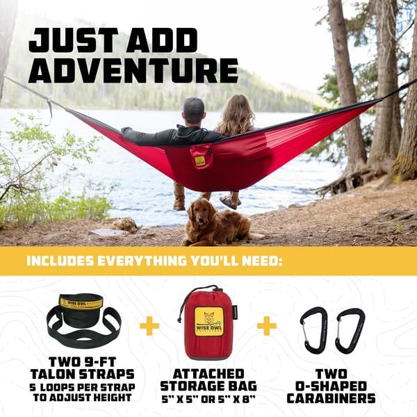 Wise Owl Outfitters Camping Hammock – 500lbs Portable Hammock with Tree Straps - Travel, Backpacking, Hiking, Outdoors Camping Gear - Single or Double WiseOwlOutfitters