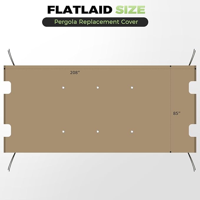 85'' x 208'' Universal Pergola Replacement Cover for Doubleton Steel Pergola L-PG080PST, Waterproof Sunshade Canopy Top for Patio Gazebo, Deck, Porch, Yard, Outdoor Cover Only (Khaki) AMADECOHOME