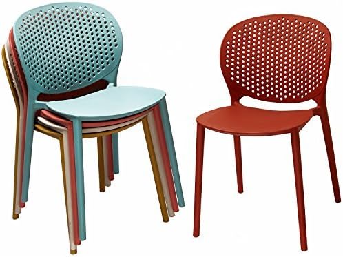 2xhome Set of 4 Patio Dining Chairs | Modern Stackable Outdoor Pool Side Chair | Weather Resistant Plastic for Yard, Porch, Balcony, Kitchen, White 2xhome
