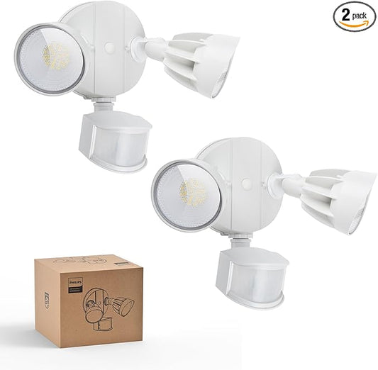 Philips 44W 4200 lm LED Security Light Outdoor w/PIR Motion Sensor, 5000K Daylight Flood Light, Waterproof, Dusk to Dawn, 2 Heads, 4 Modes(2 Packs) PhilipsLightingLED
