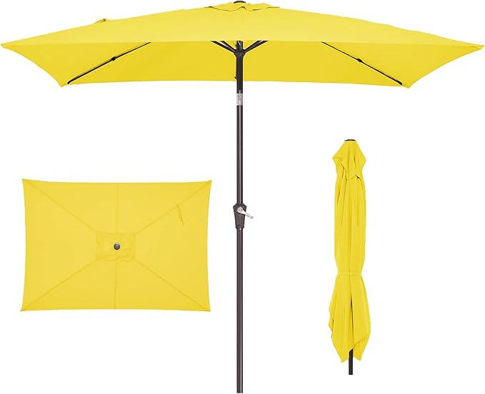 JEAREY 6.5x10 ft Rectangular Patio Umbrellas Outdoor Market Umbrella with Push Button Tilt and Crank, Rectangle Table Umbrella 6 Sturdy Ribs UV Protection for Pool Garden Backyard Deck, Yellow JEAREYOutdoorsCollection